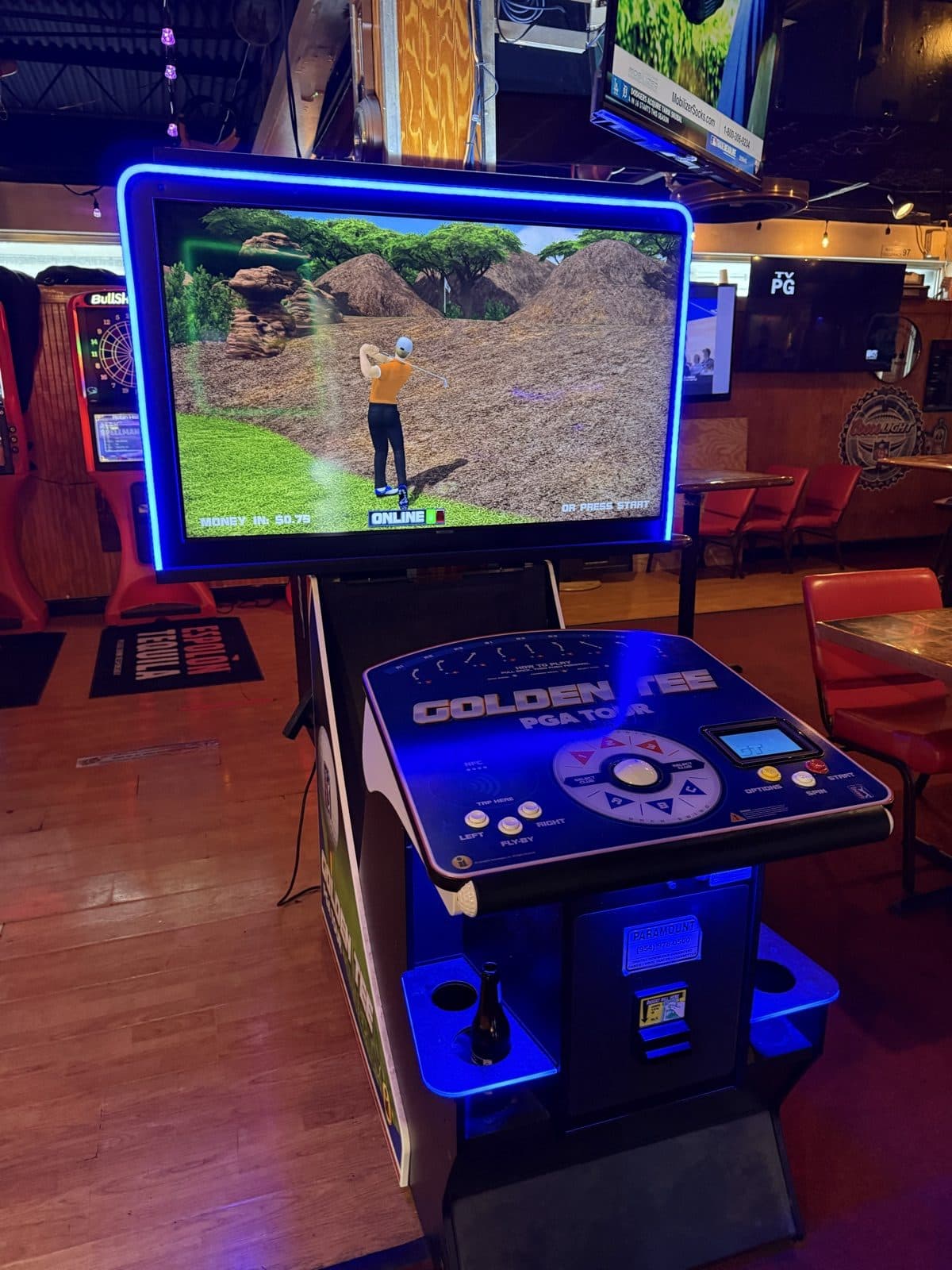Golden Tee PGA Tour arcade game at Play By Play Sports Bar